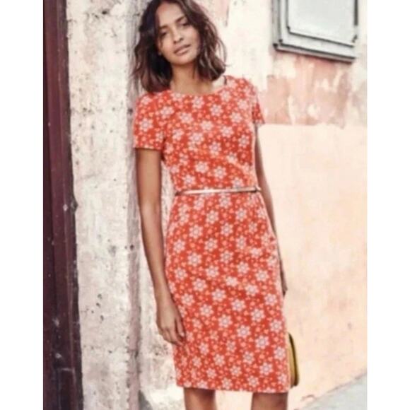 Boden Phoebe Jersey Knit Dress in Orange & Blue Floral Daisy Print Size 10 R - Picture 1 of 9
